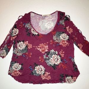 Womens Plus‎ Size 2X 18 20 Plum Floral Lattice Arm Top Shirt Purple Sexy